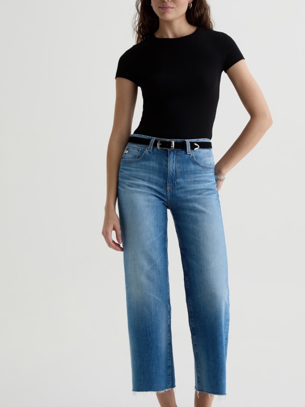 AG Adriano Goldschmied Women’s Cropped High-Rise Straight Jeans in Light Blue